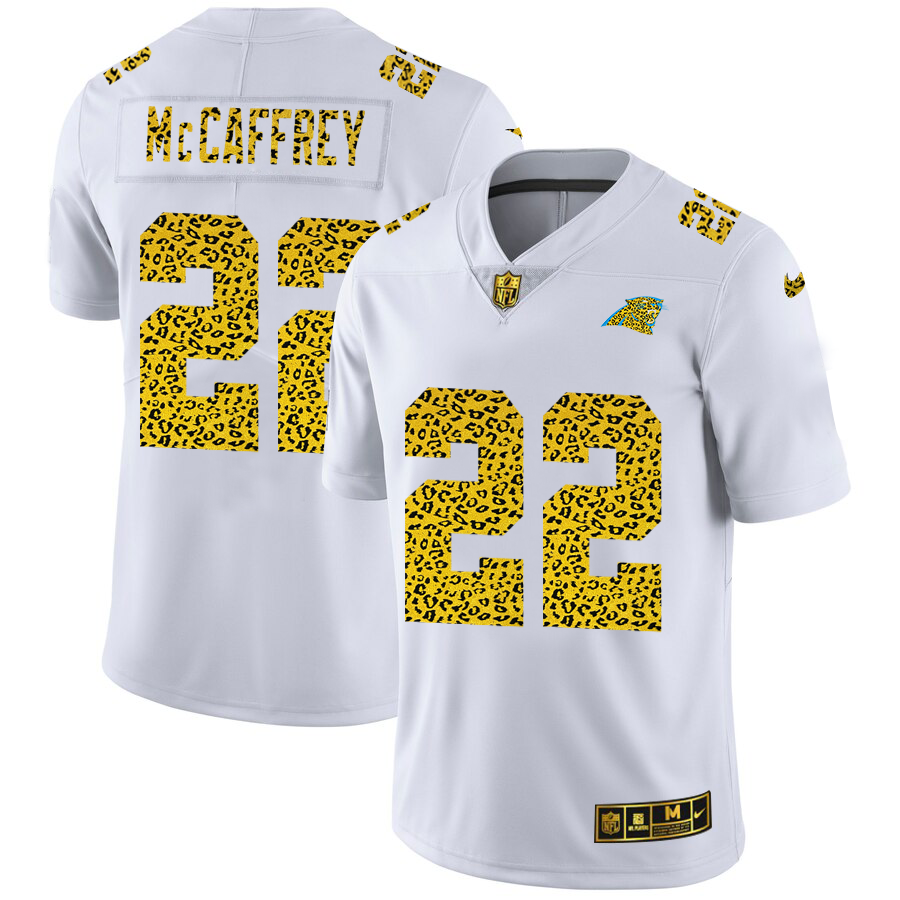 Carolina Panthers #22 Christian McCaffrey Men Nike Flocked Leopard Print Vapor Limited NFL Jersey White->carolina panthers->NFL Jersey